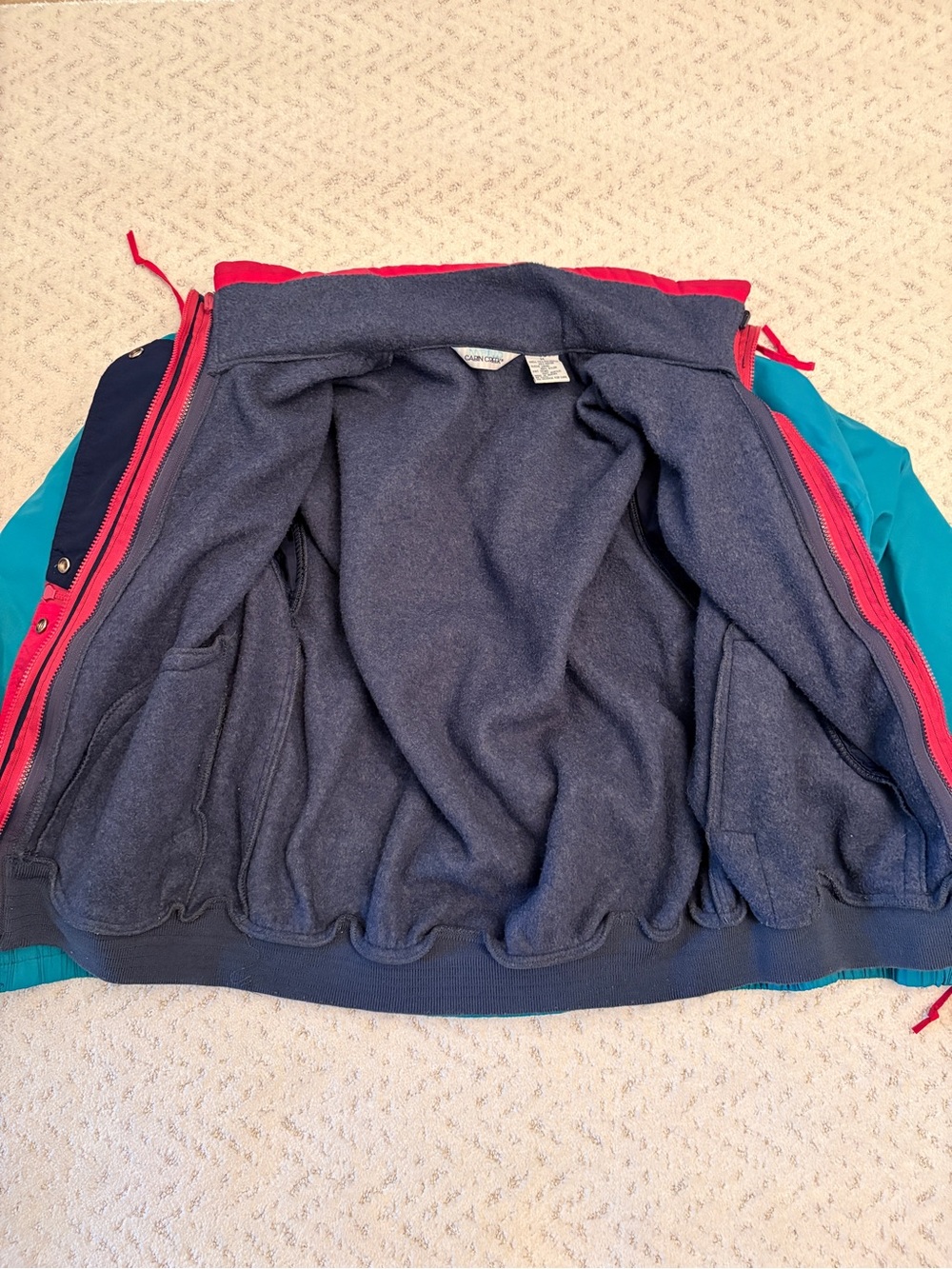Vintage 90s Snow Ski Jacket With Fleece Jacket Lining Size Medium Teal Pink - Picture 6 of 8